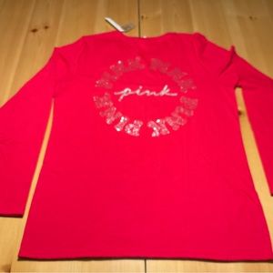 New VS PINK Red Long Sleeve Shirt, Size L